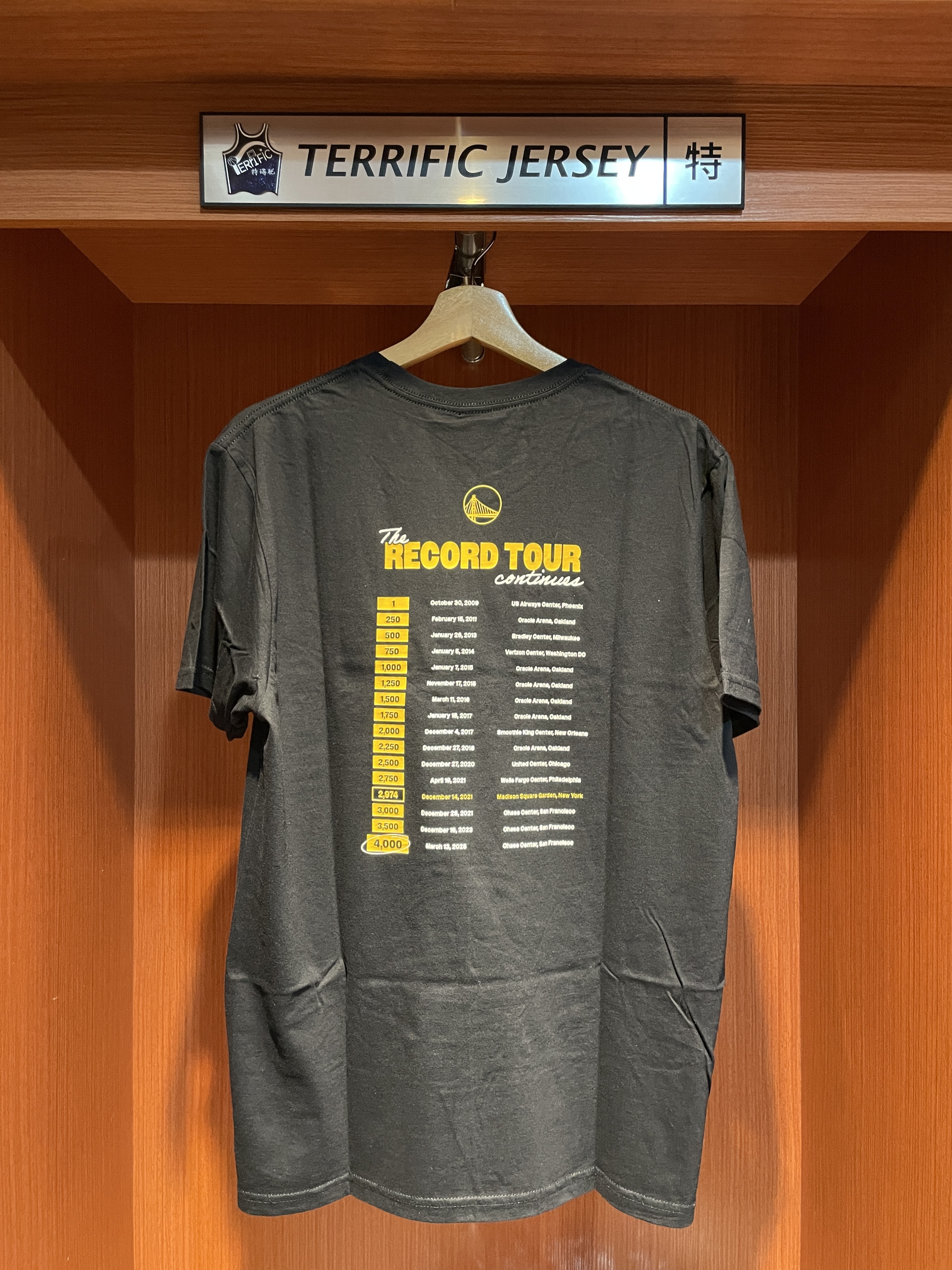 NBA短袖 ‎Stephen Curry 金州勇士 歷史紀錄 4000顆 三分 Fanatics Tee 棉質 短袖 全新