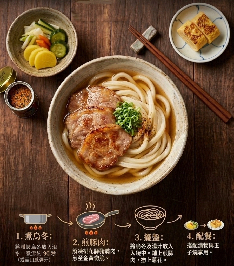 【急凍貨】日本北海道桃花豚 豬肩肉火鍋片 配讃岐烏冬 特盛1人前