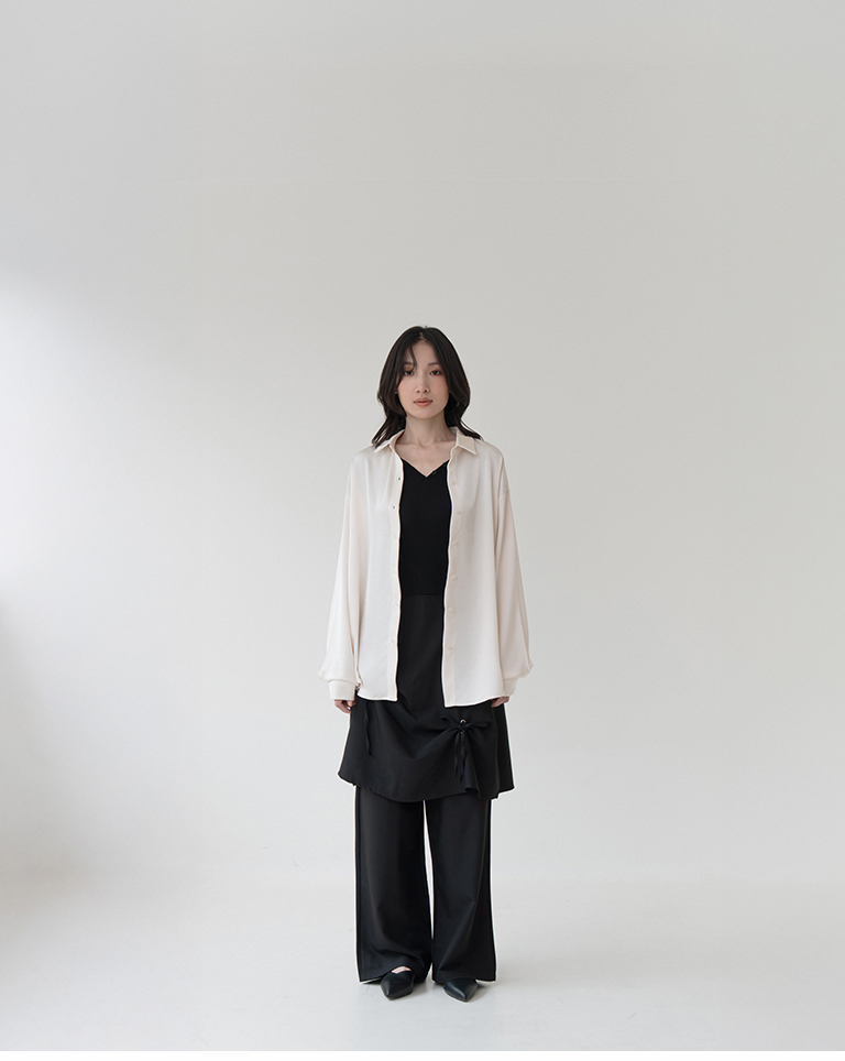 Textured satin wide-sleeved long-sleeved shirt - Mi Xing【01025791】in stock+pre-order