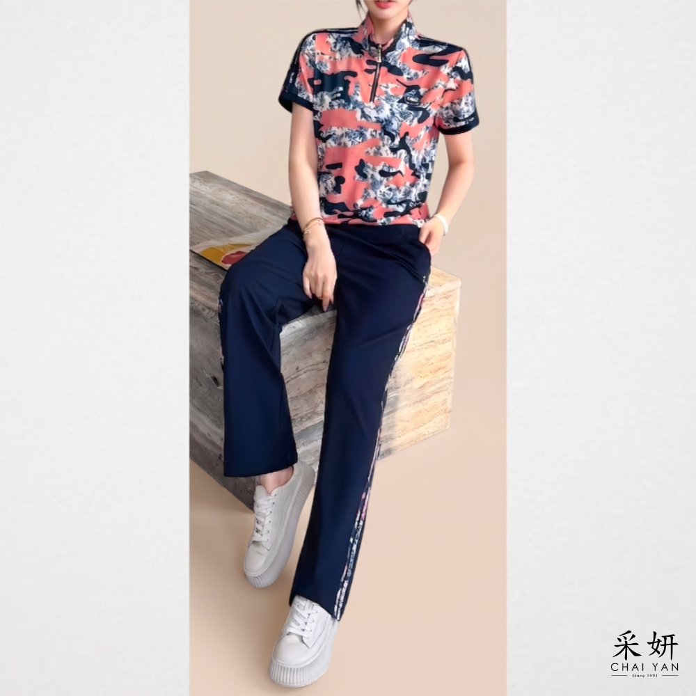 二件式 涼感青花瓷印花長褲套裝