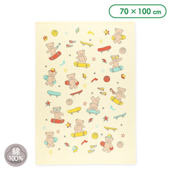 【Nishimatsuya】Soft Low-Twist Cotton Towel Blanket - Skateboard Bear