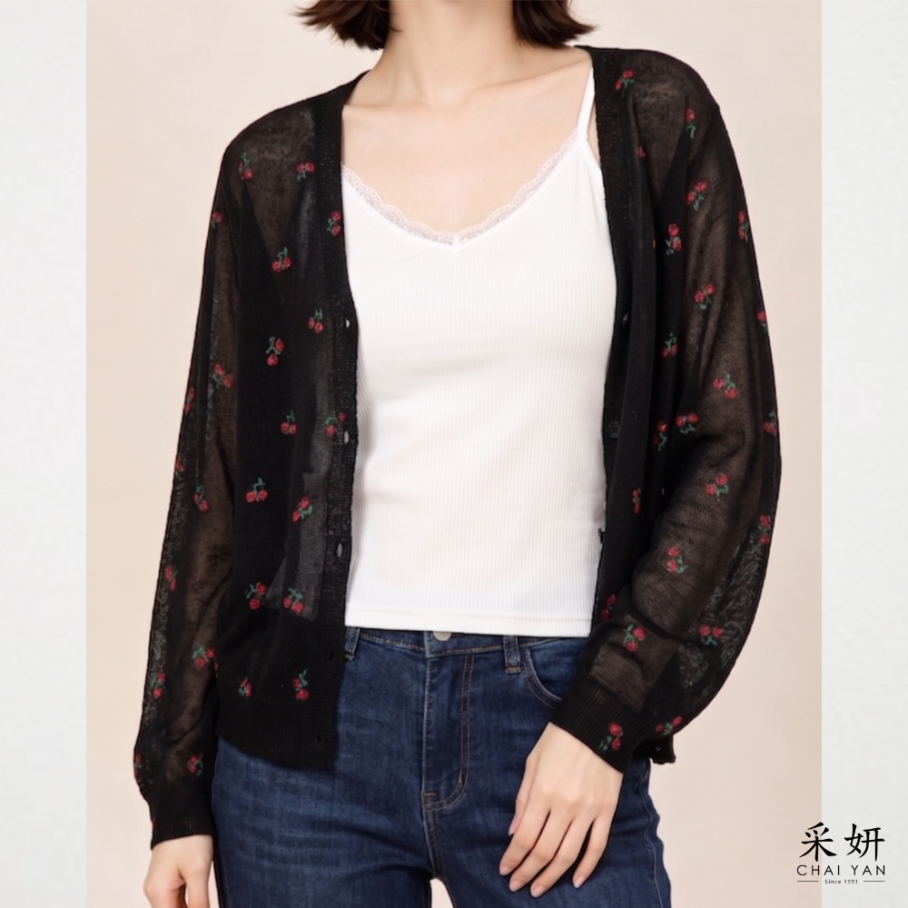 小花落肩透氣針織外套