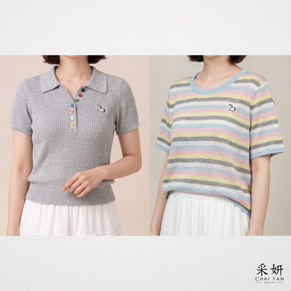 小馬刺繡針織袖上衣