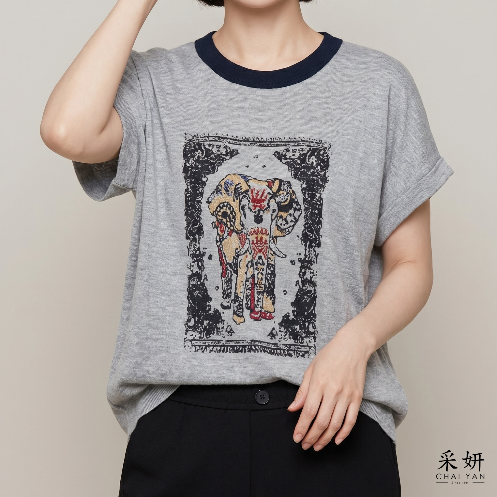 大象連肩針織短袖上衣