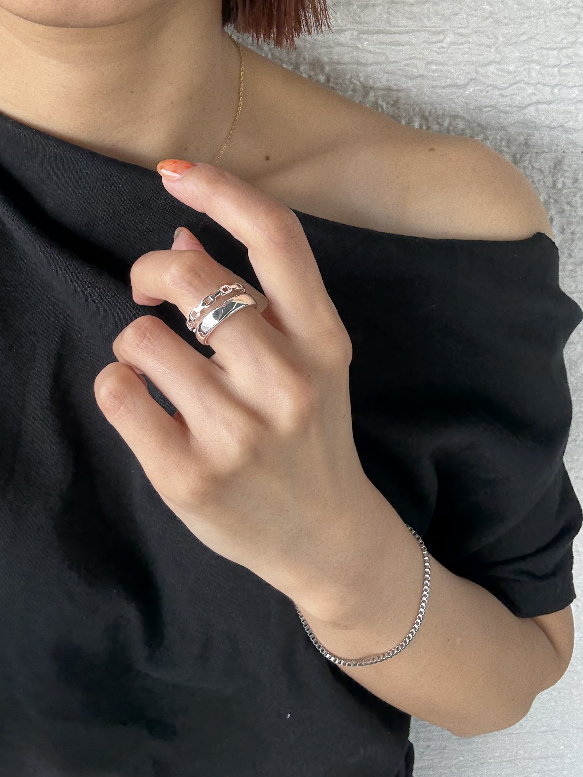 silver double design ring