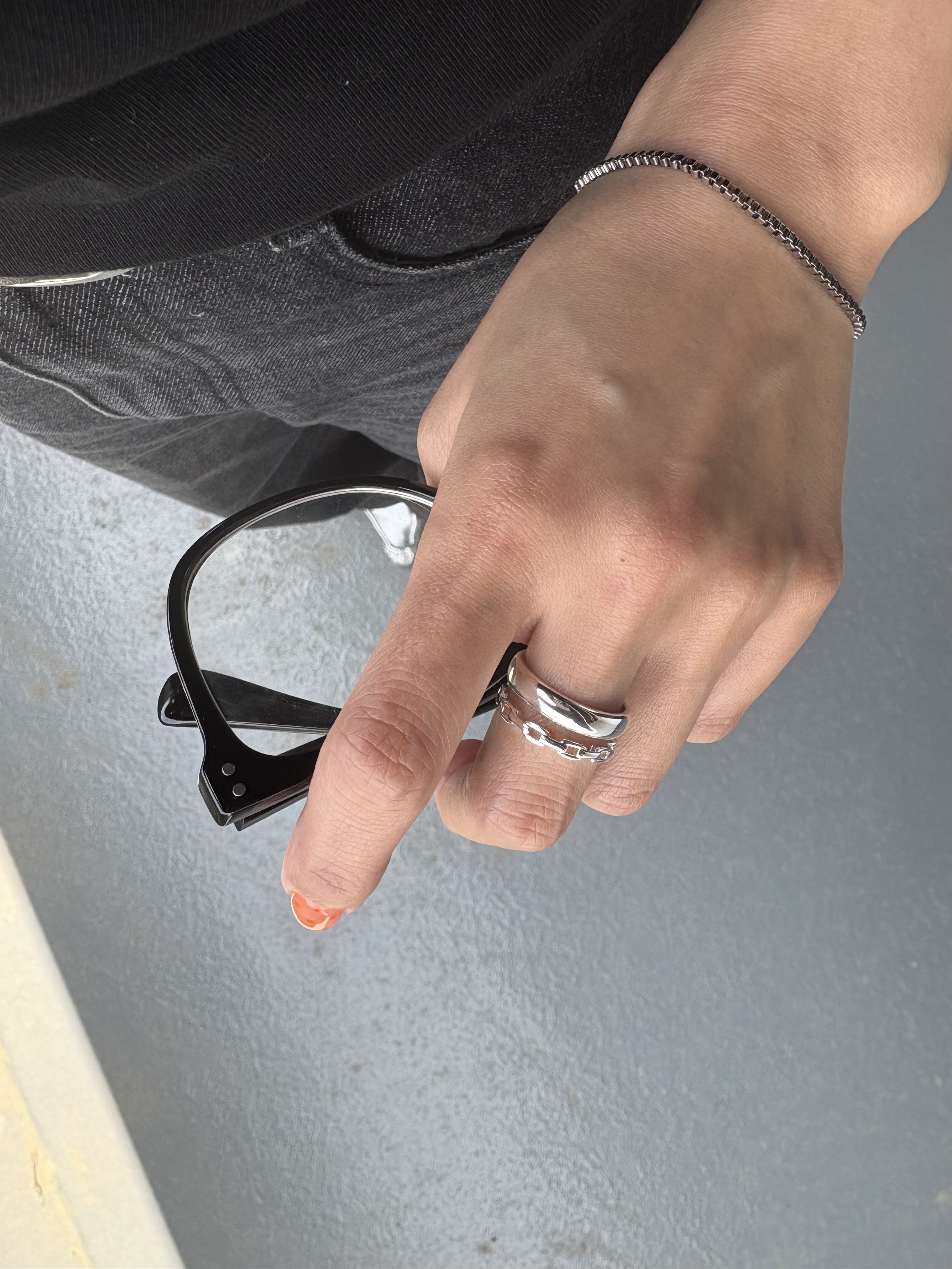 silver double design ring