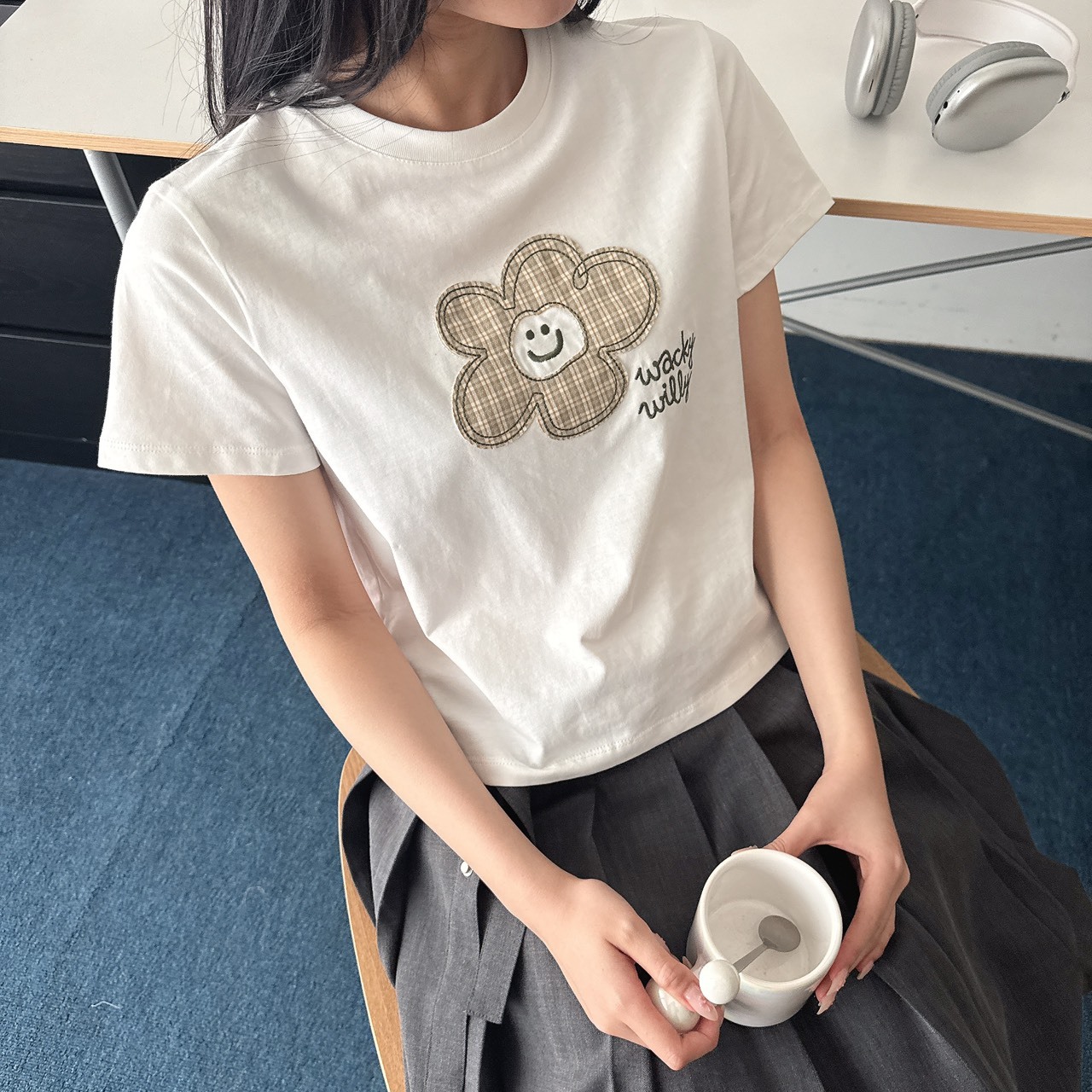 （現貨）韓牌 Wacky willy 刺繡格紋 小花款 短版 短T WA2602ST78