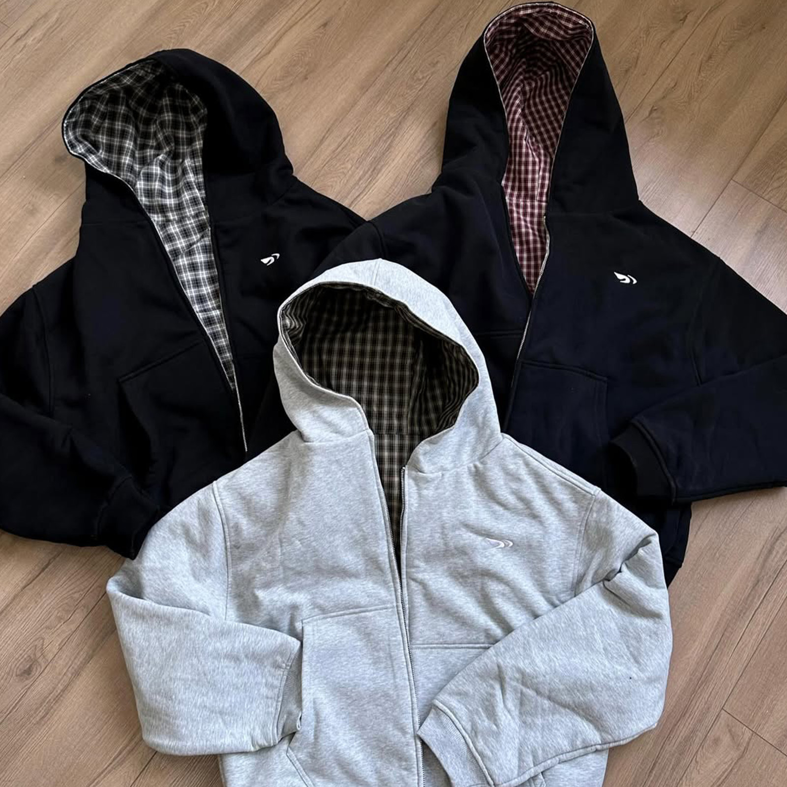 PUSH PUSH PP FLIPSIDE ZIP HOODIE 雙面格紋連帽外套 刺繡 LOGO 拉鍊 夾克 雙面穿 外套