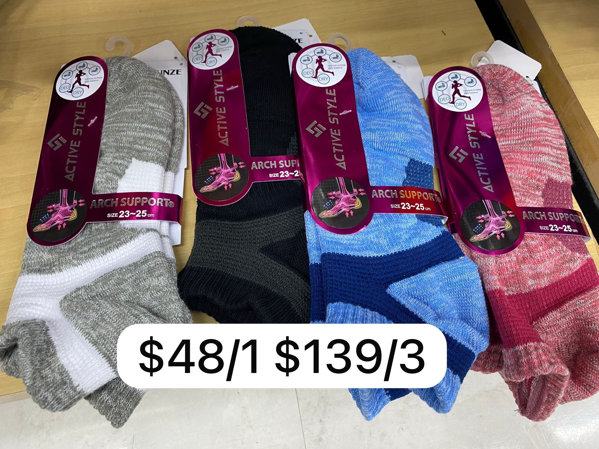 日本 ACTIVE STYLE 足弓支撐運動襪（23–25cm）$48/1 $139/3 5月