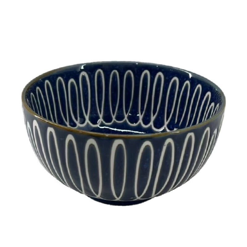 丼飯碗/窯變青 環紋 大 約16×8.5cm