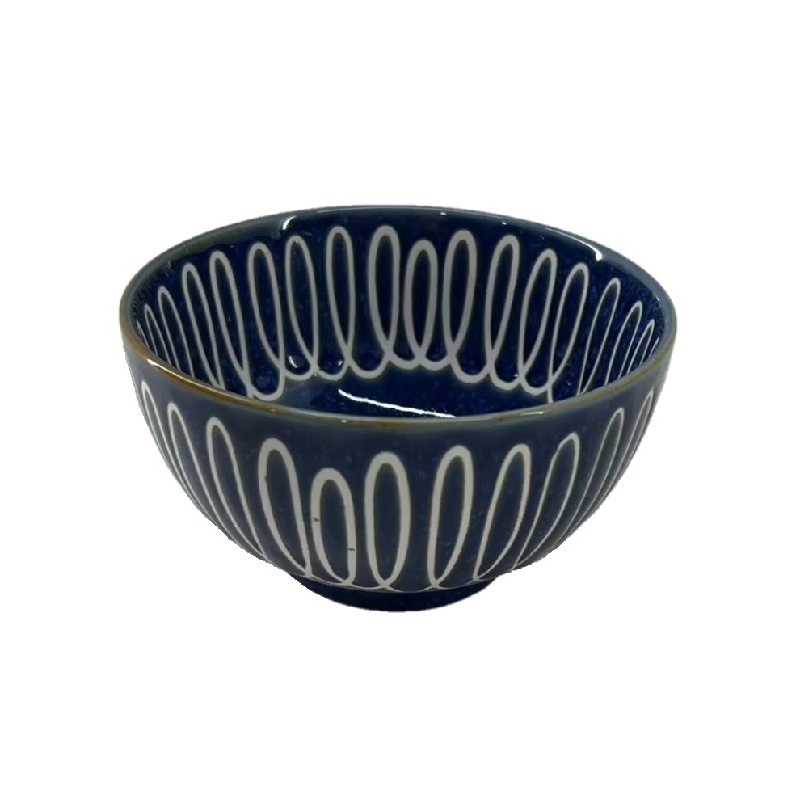 丼飯碗/窯變青 環紋 小 約13.2×7.5cm