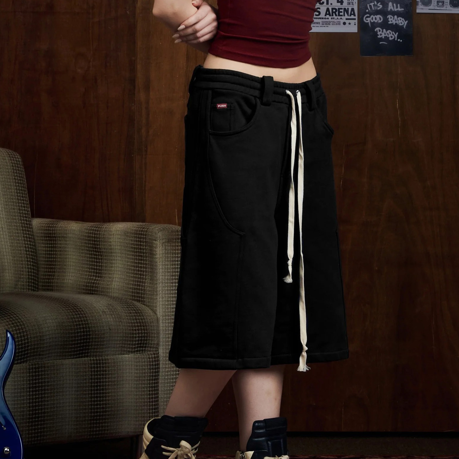 PUSH PUSH PP NIFTY SWEATSHORTS 七分棉褲 低腰 寬褲 闊腿 棉短褲