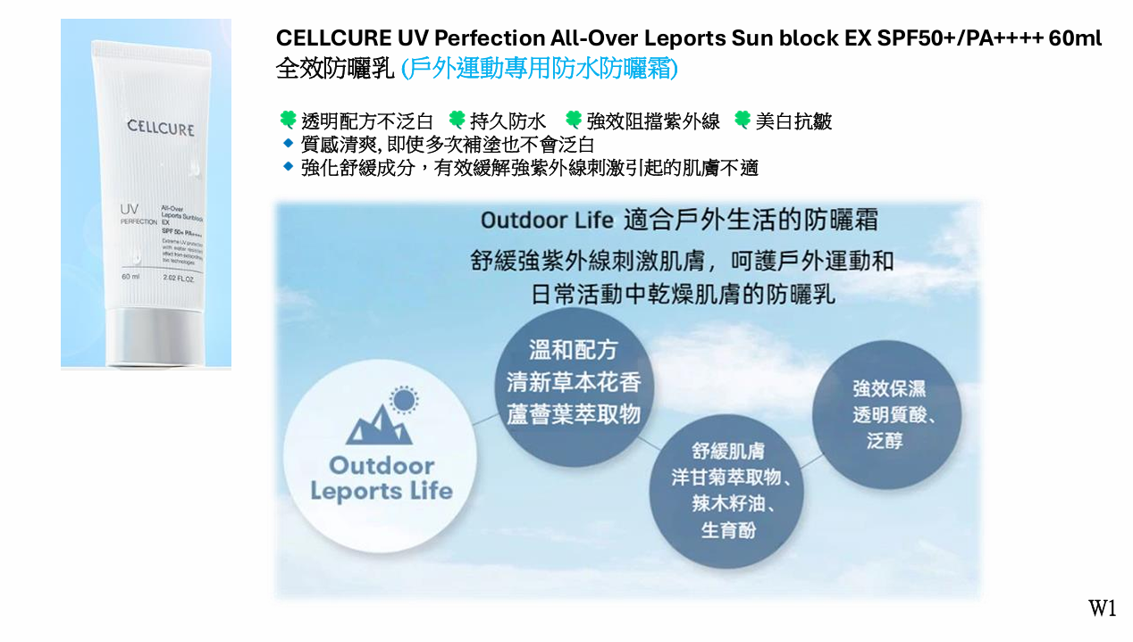 (C) 全效防曬乳 60ML (戶外運動專用防水防曬霜)(第2件$122)- CELLCURE #1706CC