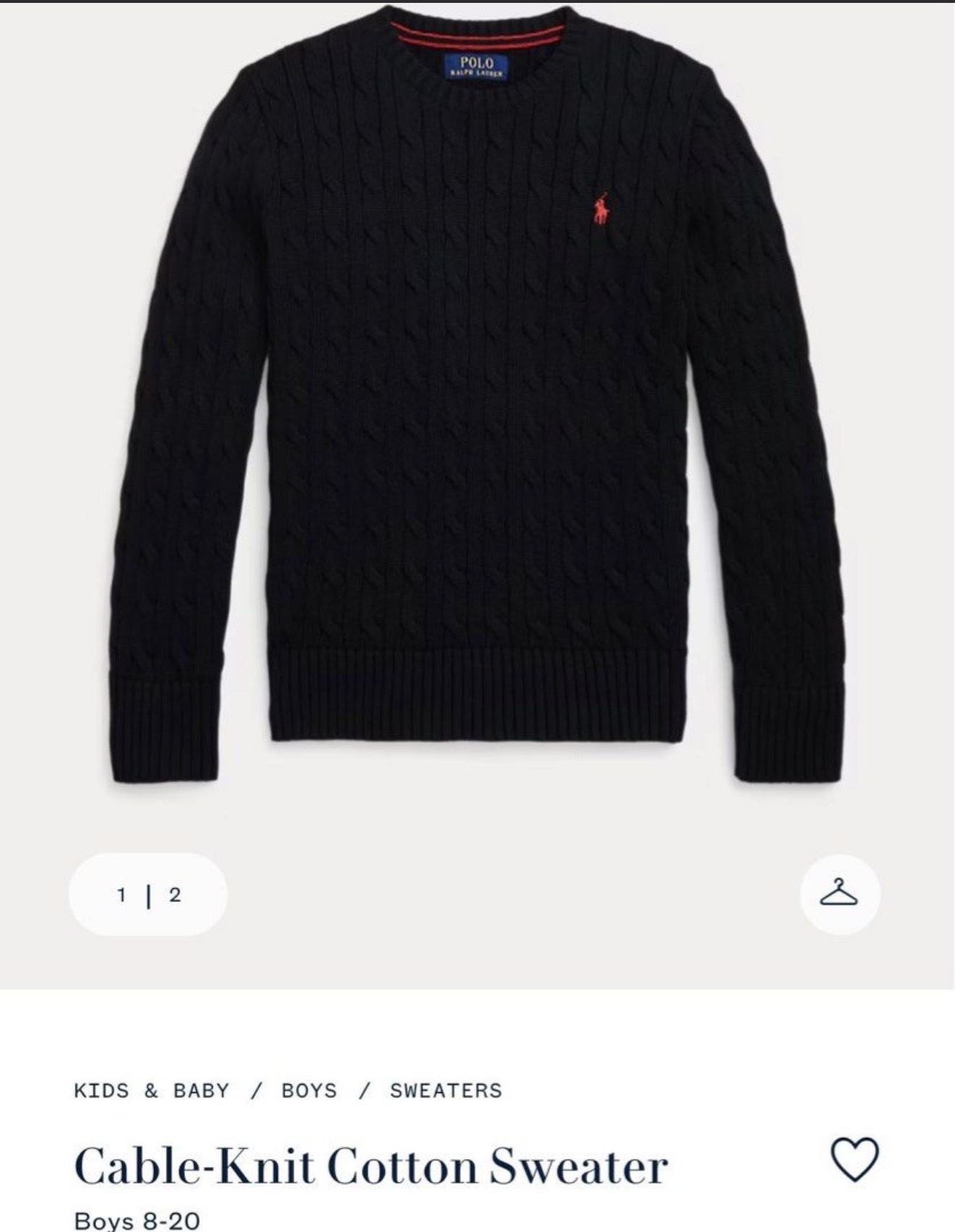 (現貨) 100%官方直送正貨 Polo Ralph Lauren Cable-Knit Cotton Sweater Boy 8-20 (Size L)