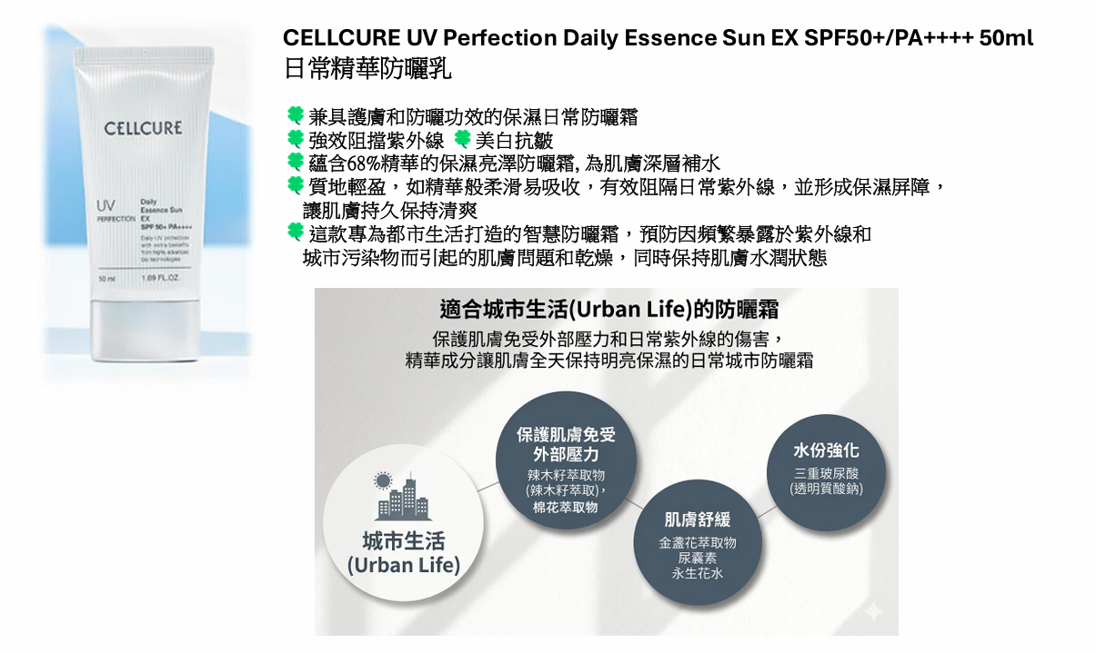 (D) 日常精華防曬乳 50ML  (第2件$110)- CELLCURE #1706CC