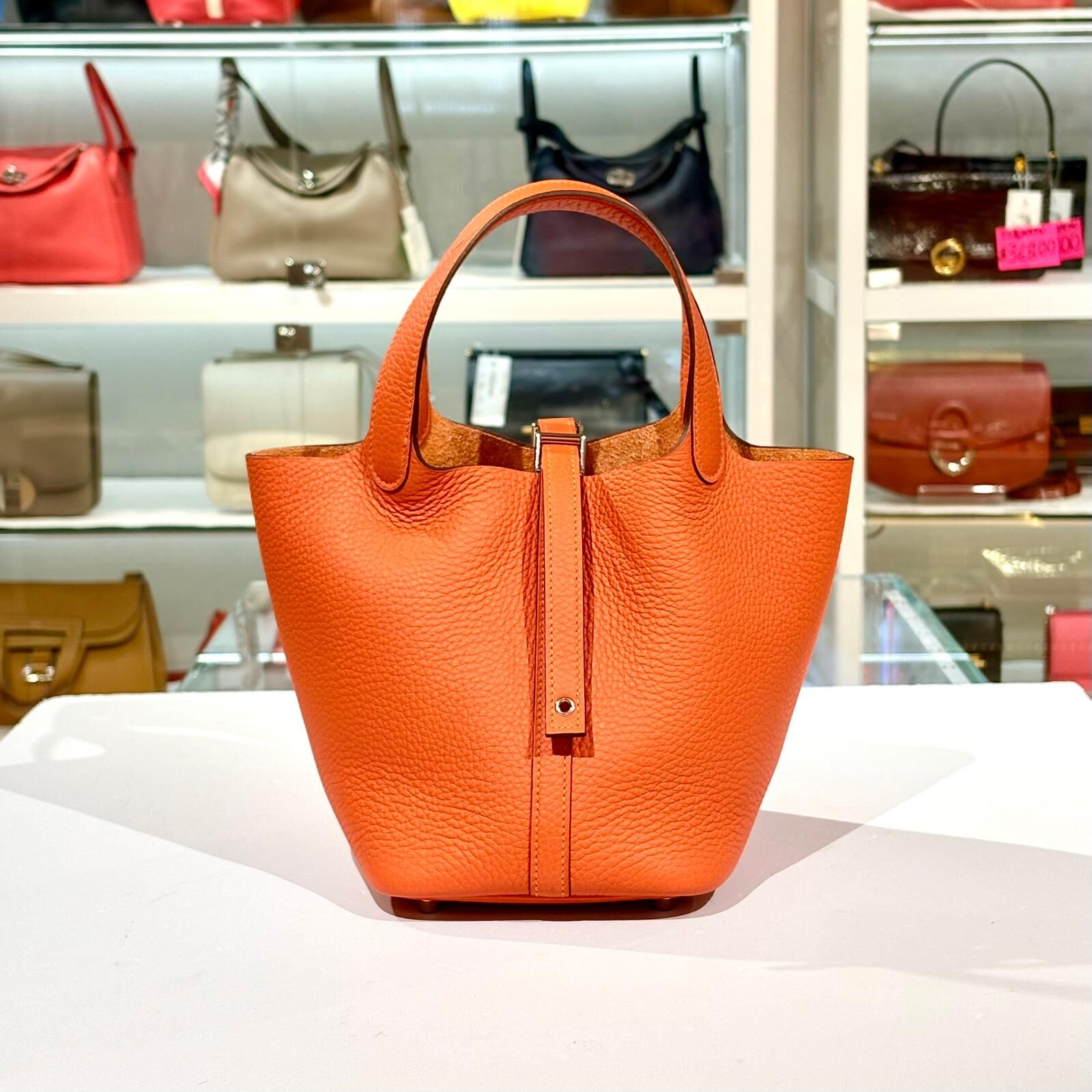 全新HERMES PICOTIN 18 G Stamp 5K TANGERINE ORANGE 柑橘橙TC皮/銀扣 #P18 #BRAND NEW #香榭站正品