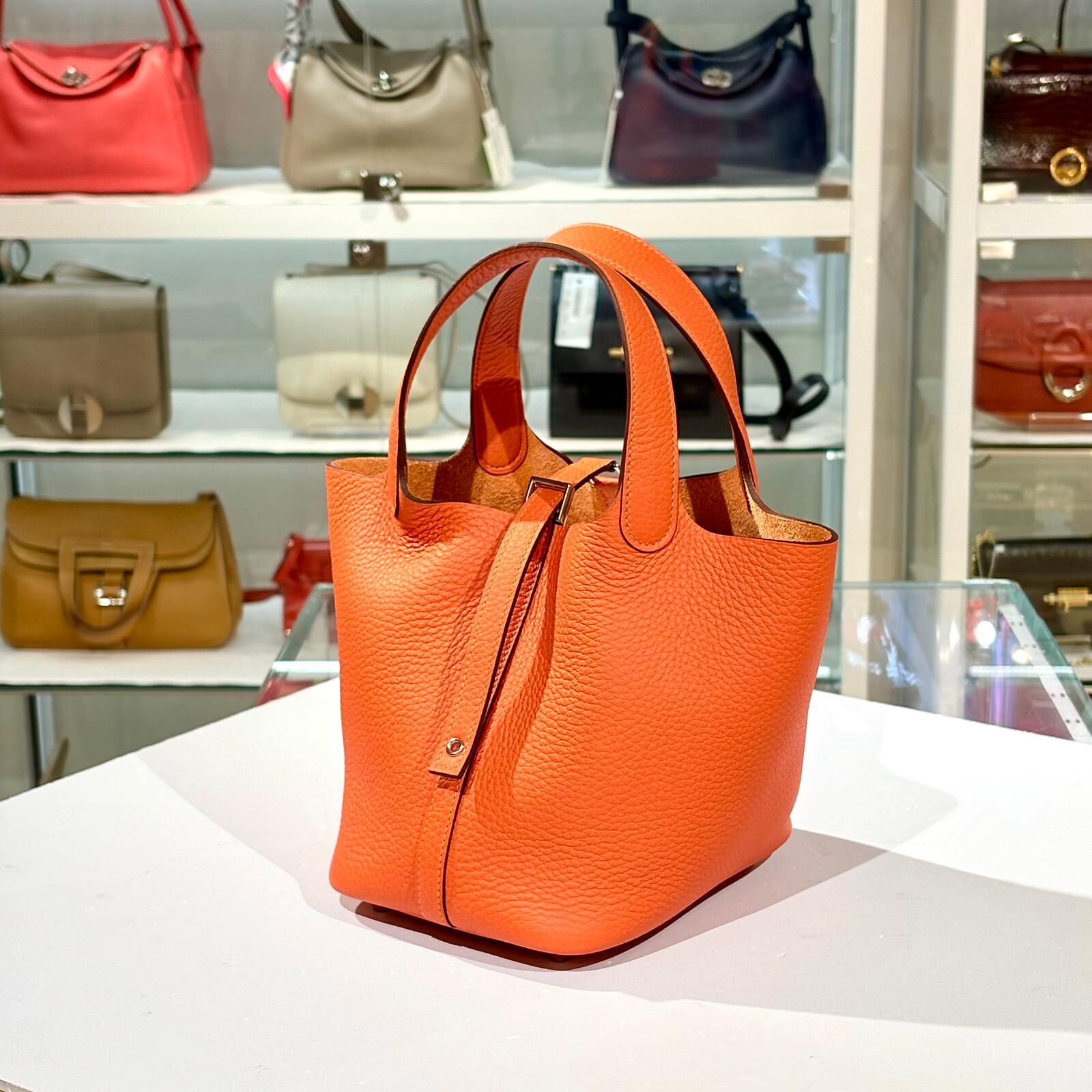 全新HERMES PICOTIN 18 G Stamp 5K TANGERINE ORANGE 柑橘橙TC皮/銀扣 #P18 #BRAND NEW #香榭站正品