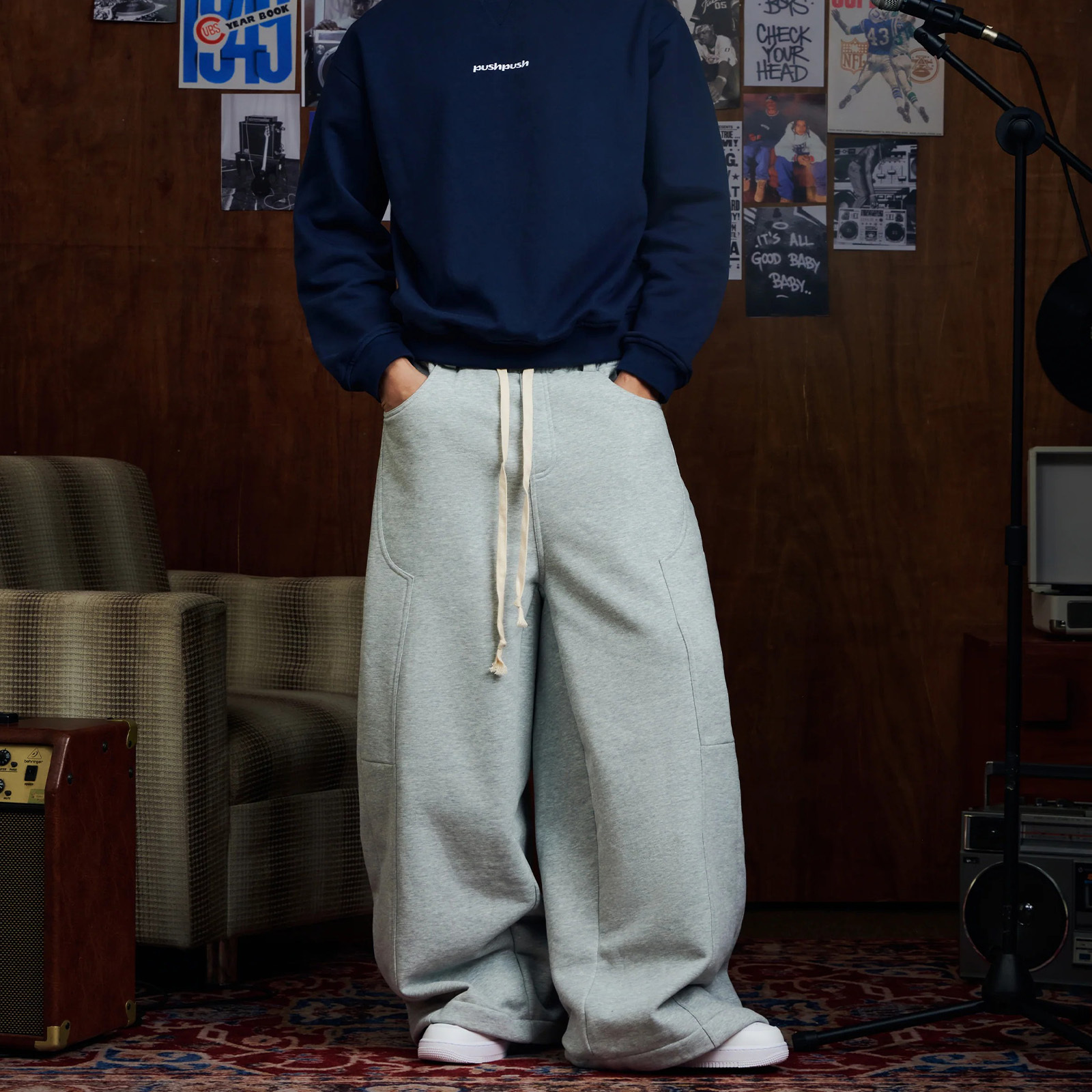PUSH PUSH PP DRIFTY SWEATPANTS 棉長褲 寬褲 闊腿 廓形 彎刀褲