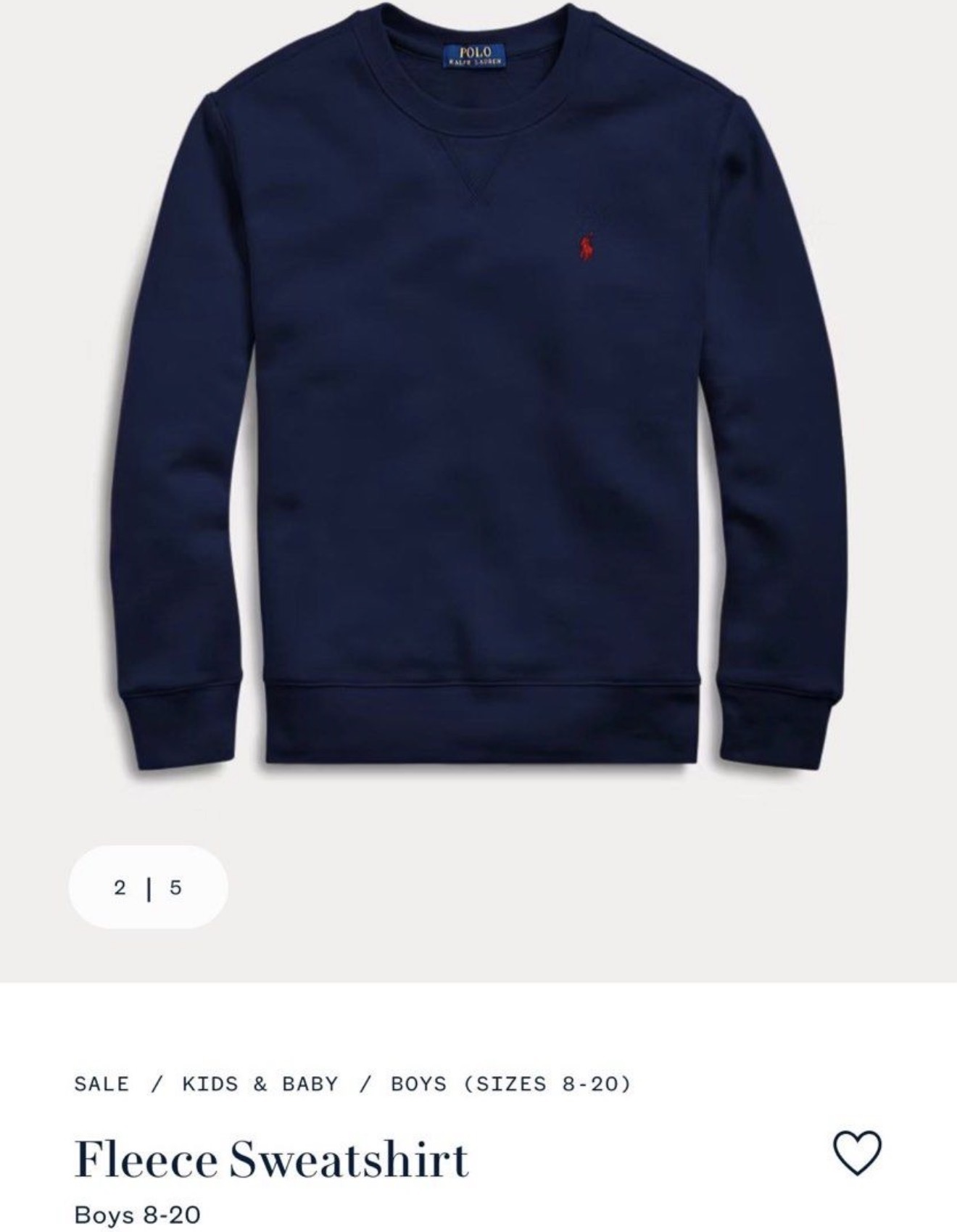 (現貨) 100%官方直送正貨 Polo Ralph Lauren Fleece Sweatshirt Boy8-20 (Size L)