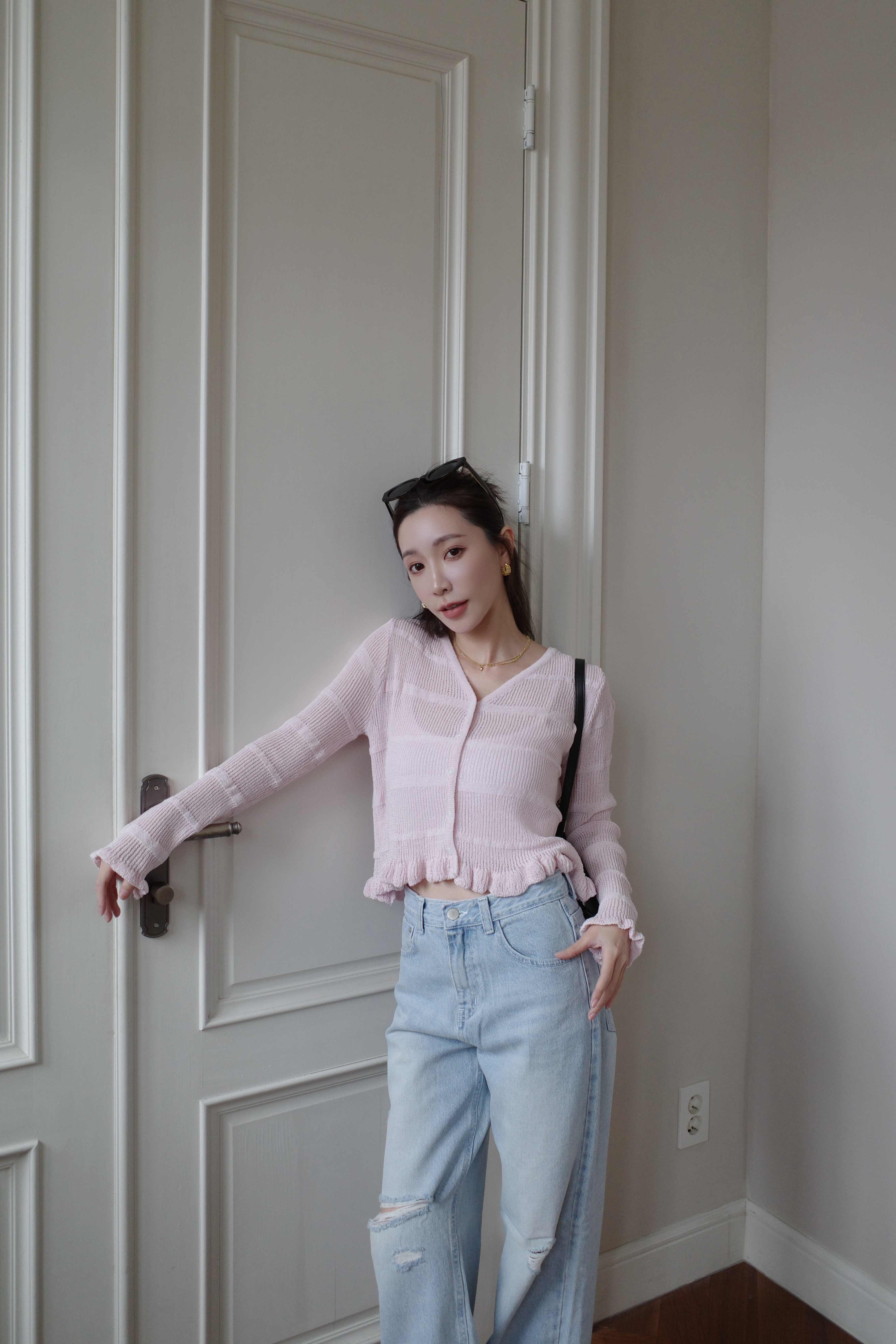 🇰🇷(現貨)#AQ27 荷葉滾邊鉤織外套(白/粉/杏)