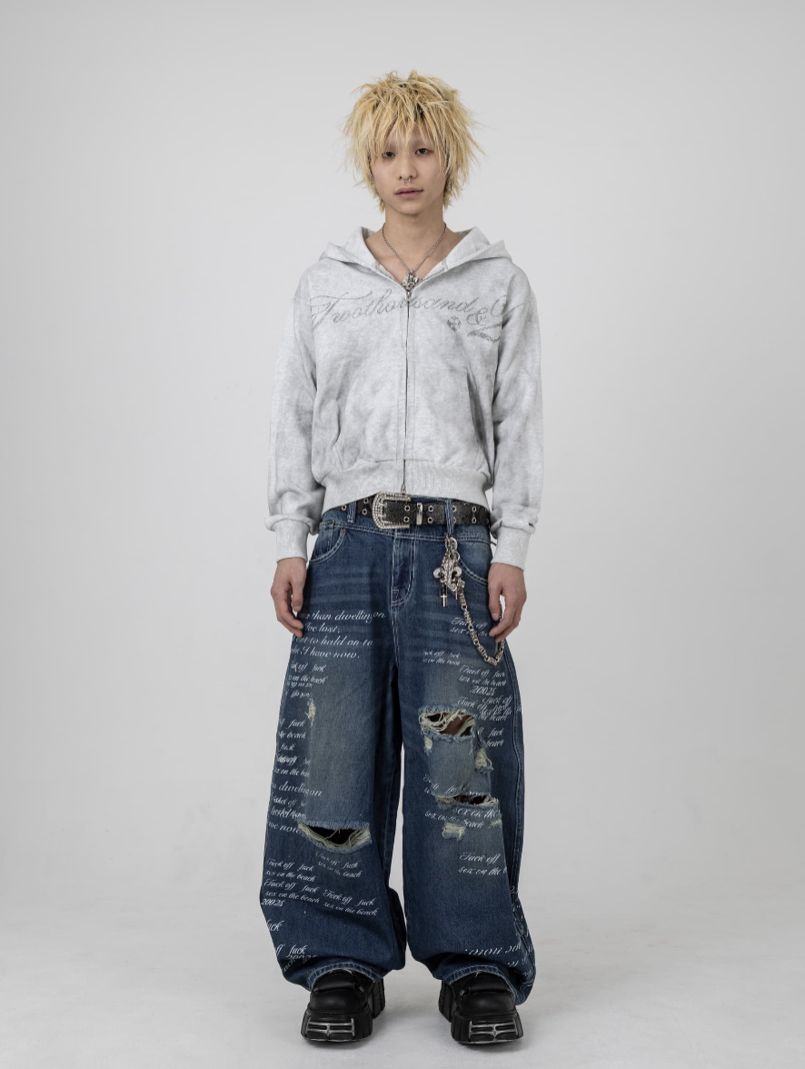 Typewriter Baggy Denim Pants