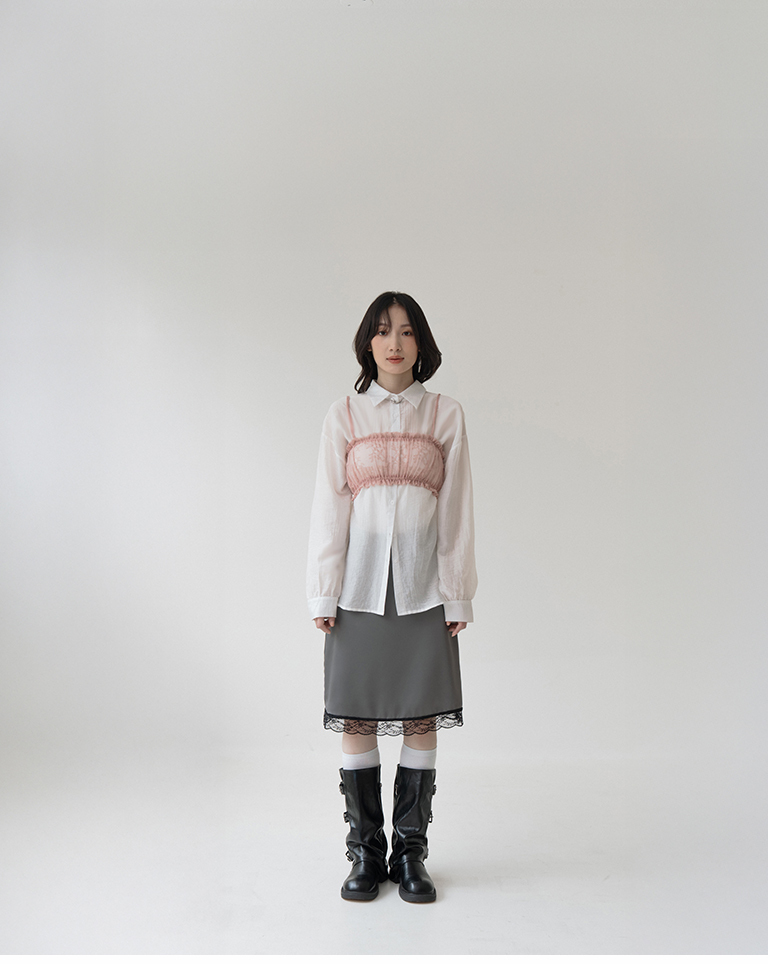 Lace cutout spaghetti strap top/short vest - Pink S/M【01099670】in stock+pre-order