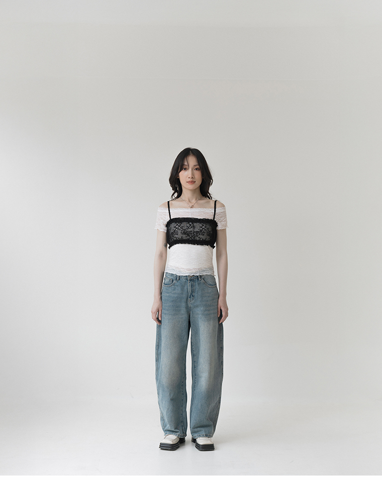 Lace cutout spaghetti strap top/short vest - Black S/M【01099671】in stock+pre-order