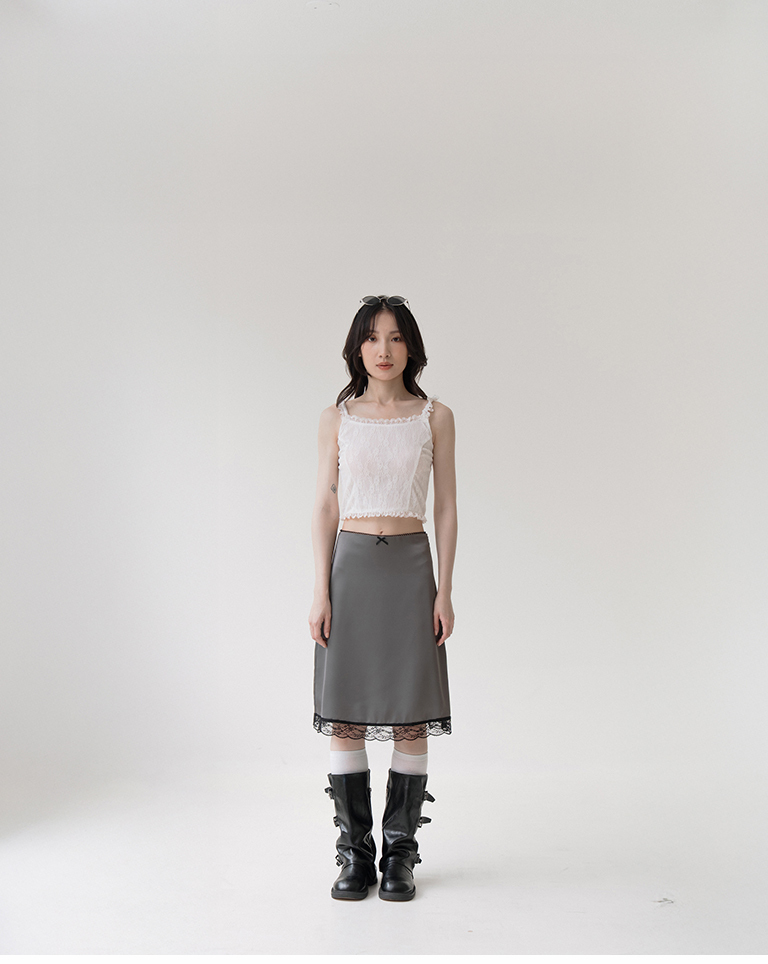 Lace ruffled cropped vest top - white【01099673】in stock+pre-order