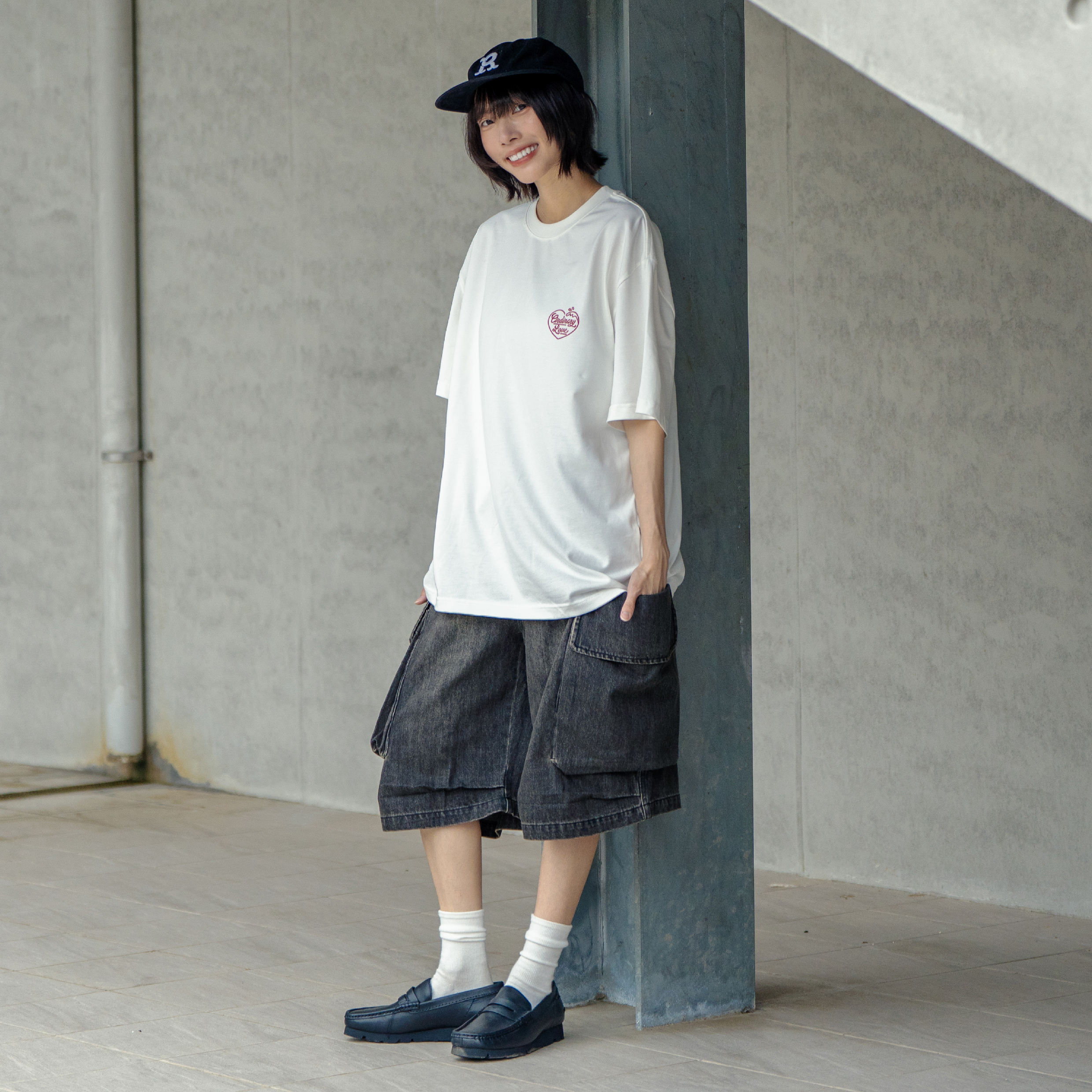 ORDINARY Denim Military Cargo Shorts 水洗口袋軍事 六分牛仔短褲