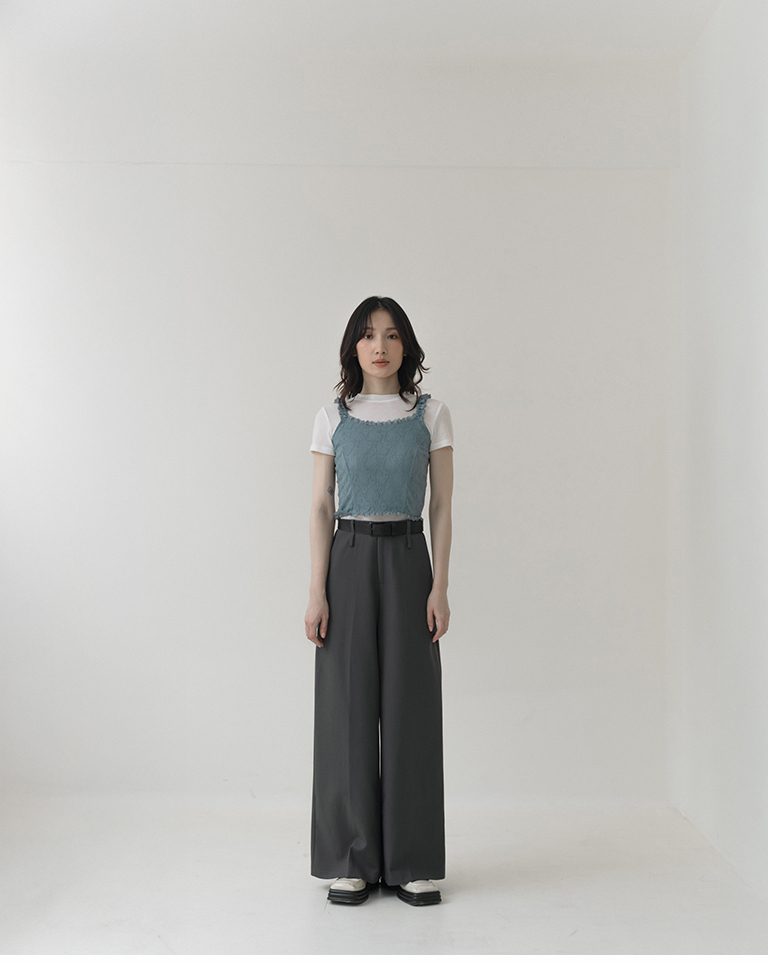 Lace Ruffle Short Vest Top - Blue【01099674】in stock+pre-order