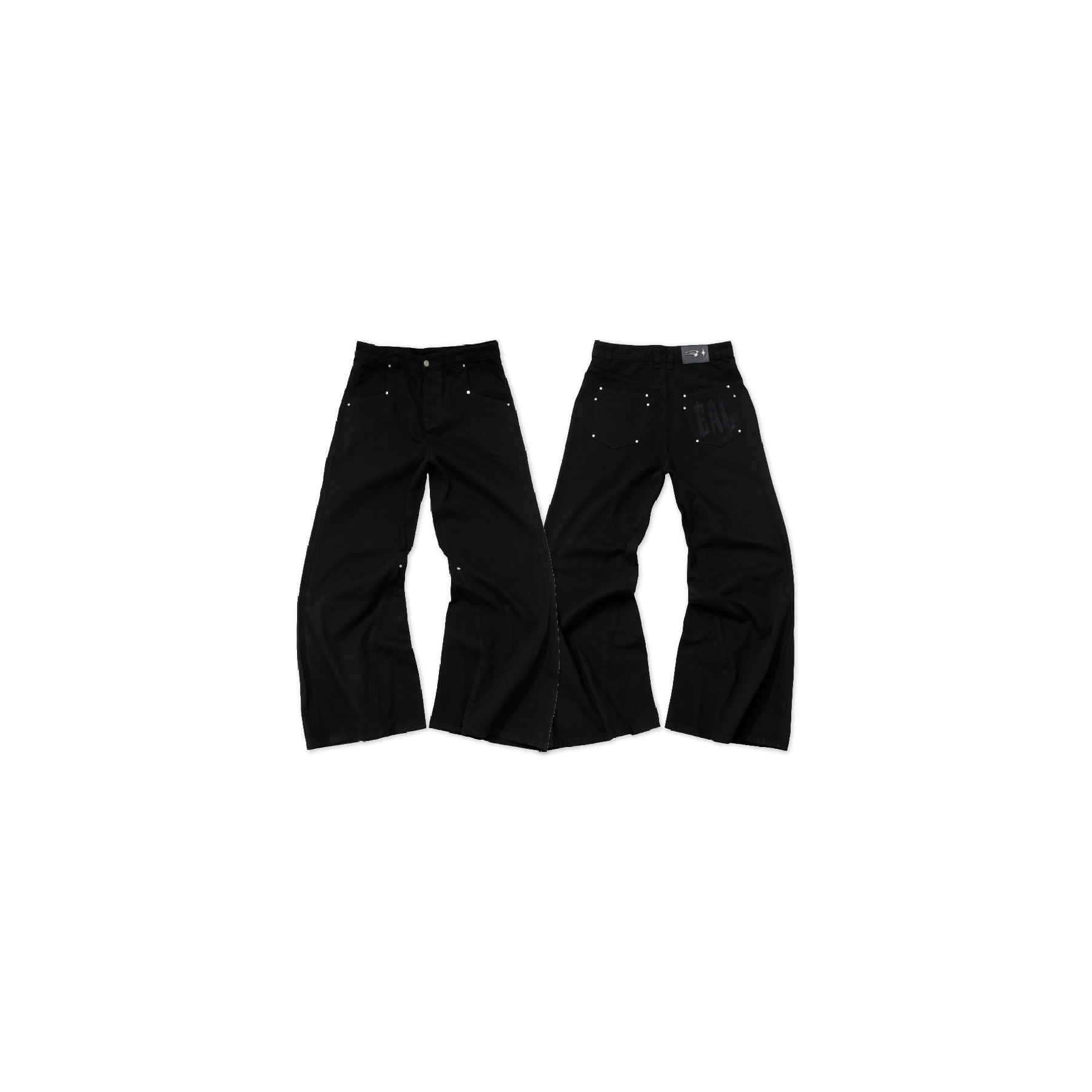 E’TREALOUEST 26SS Embroidered Wide Cut Cargo 黑色 刺繡 喇叭 工裝褲