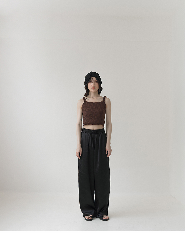 Lace Ruffle Short Vest Top - Coffee【01099675】in stock+pre-order