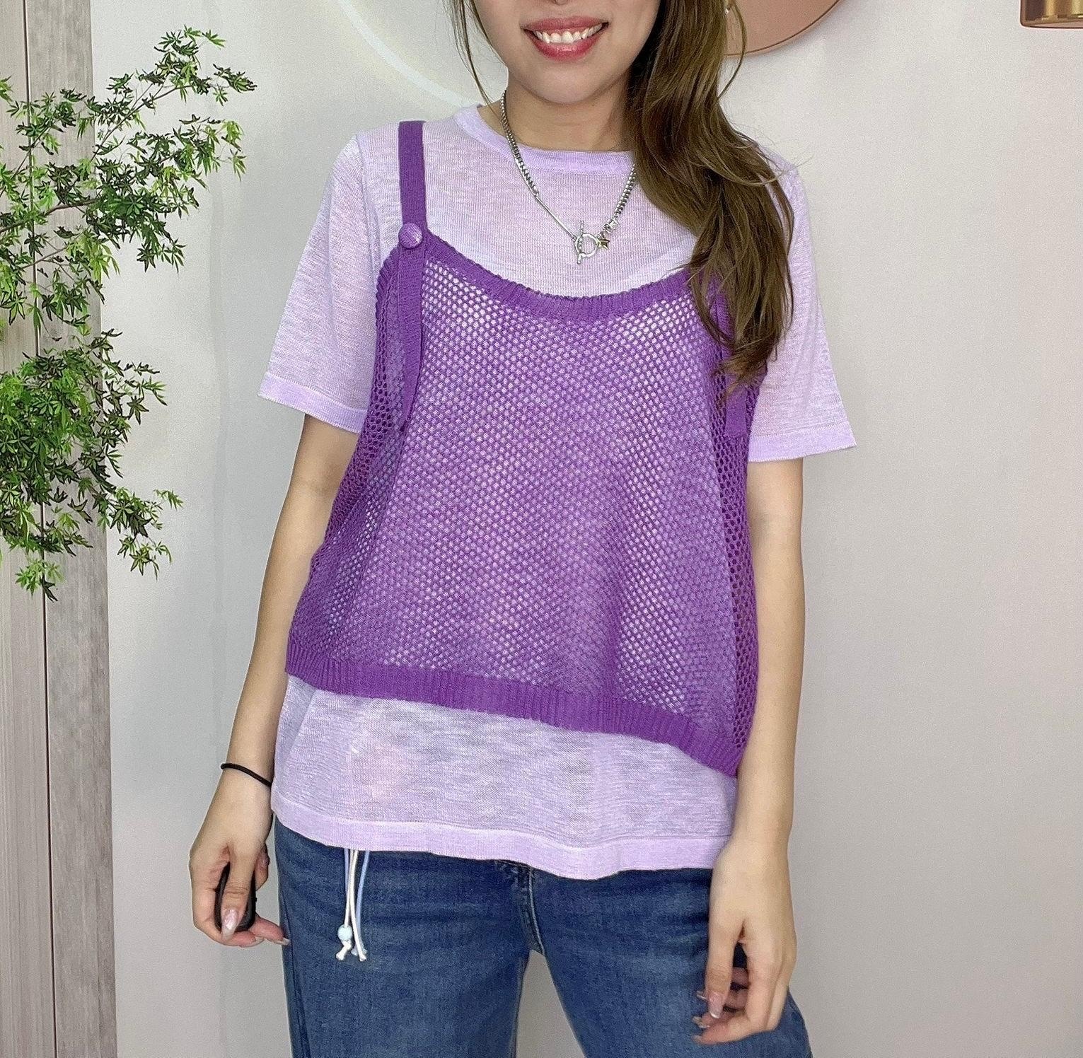 In牌子假兩件冰涼感針織~164Z