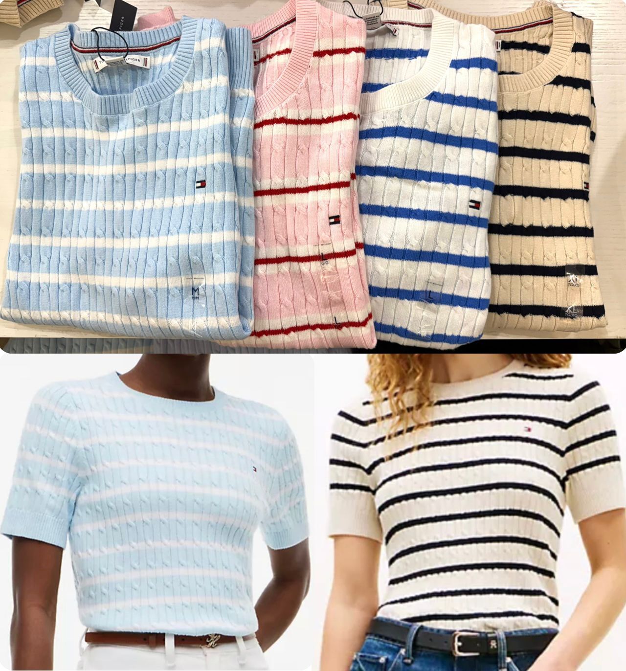 Tommy Hilfiger 女裝短袖橫間麻花針織上衣 F14