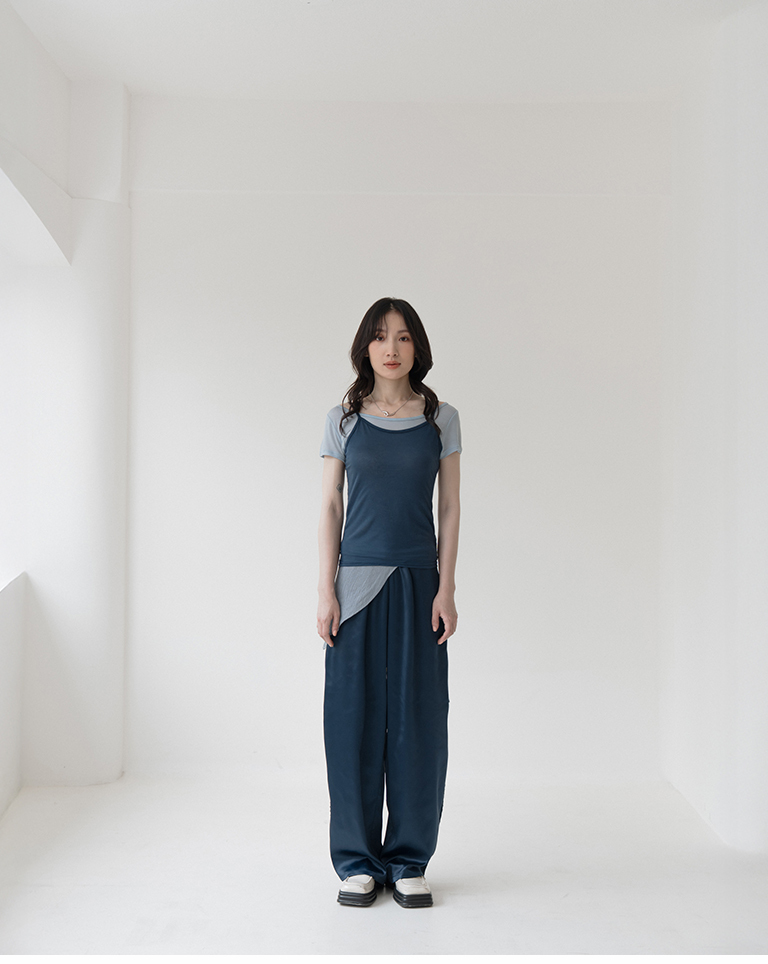 Two-piece color-blocked sheer vest top - blue【01140085】in stock+pre-order