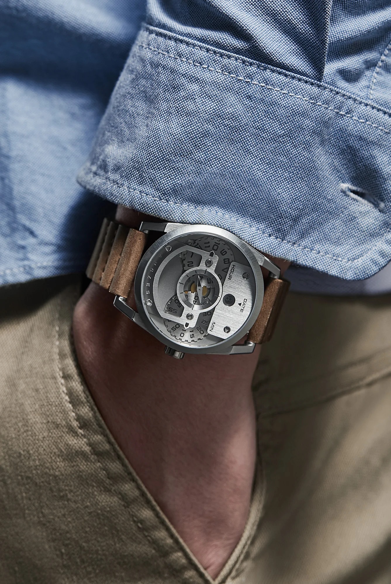 DiscOne Raw Steel (with brown leather strap)