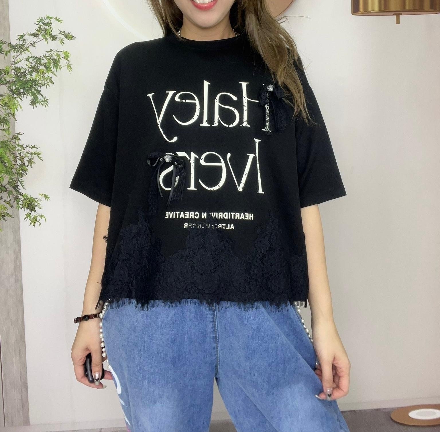 Ma牌子英文字拼lace top~164L