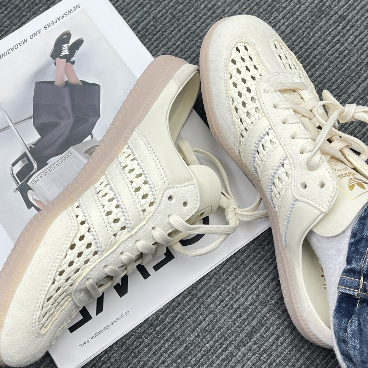 ADIDAS ORIGINAL SAMBA MULE 米色 編織鞋 懶人 穆勒鞋 透氣包頭 度假風 KH7719