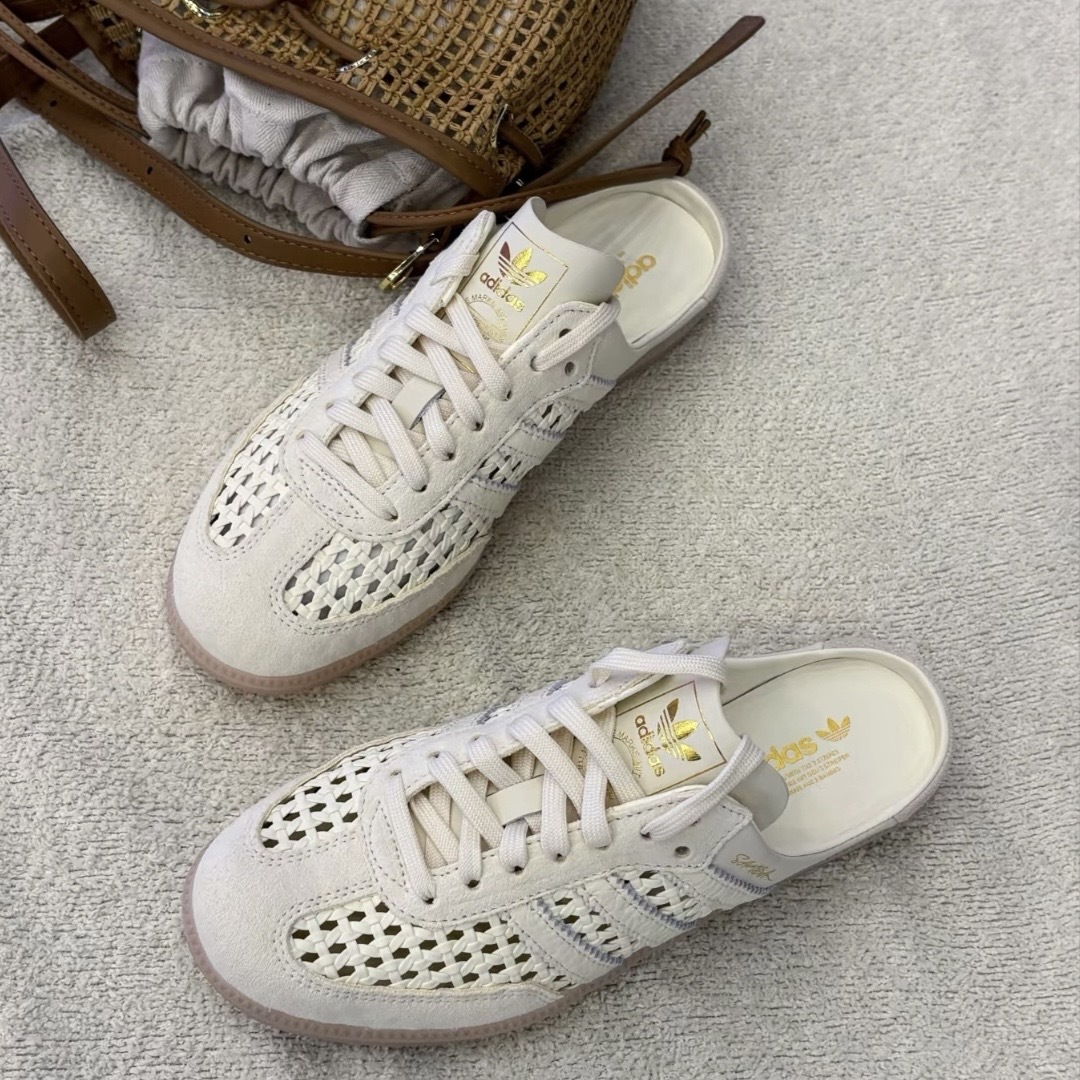 ADIDAS ORIGINAL SAMBA MULE 米色 編織鞋 懶人 穆勒鞋 透氣包頭 度假風 KH7719