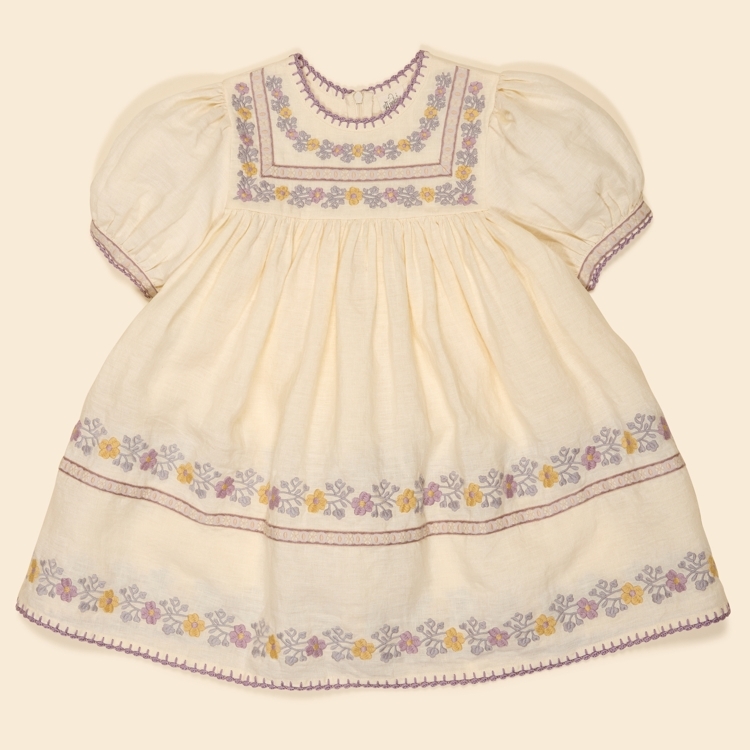 Apolina 典雅小花刺繡鎖邊洋裝 PATSY RIBBONS DRESS - CREAM