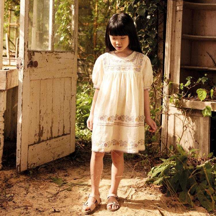 Apolina 典雅小花刺繡鎖邊洋裝 PATSY RIBBONS DRESS - CREAM