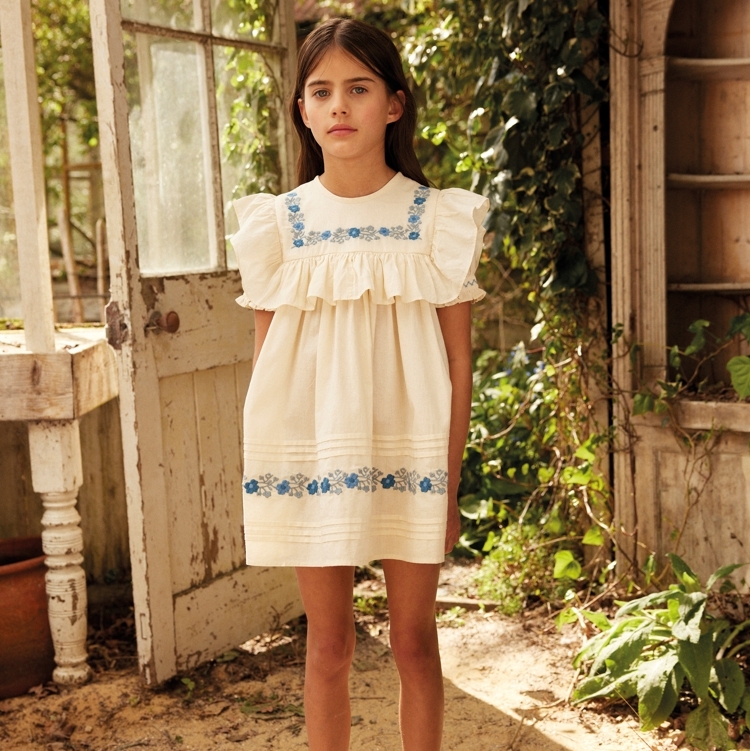 Apolina 小藍花荷葉領洋裝 JOSEPHINE DRESS - CREAM
