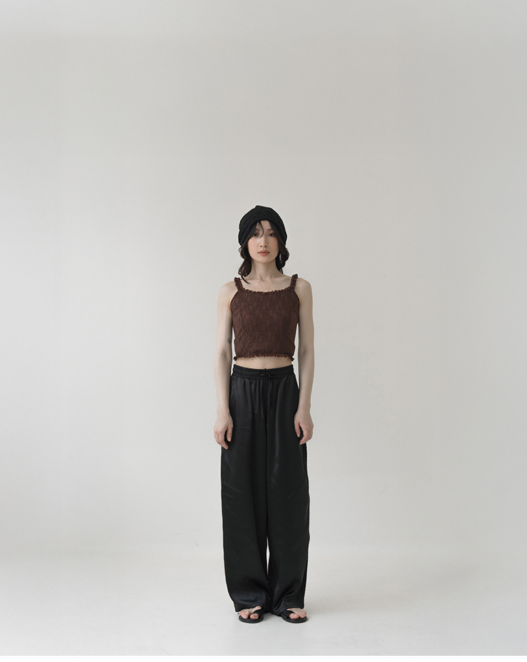 Side-lace-trimmed satin trousers - Black S/M【04102052】in stock+pre-order