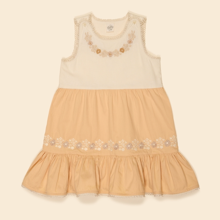 Apolina 蜜桃優格色調波浪裙襬肩釦無袖洋裝 CLARITA DRESS - CREAM/PEACH YOGHURT