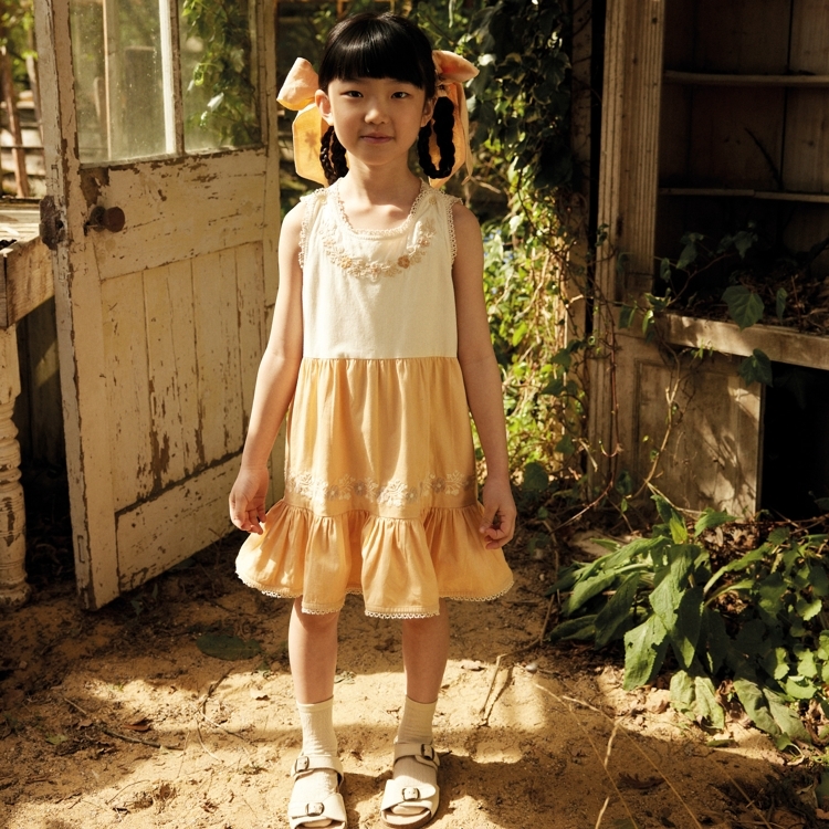 Apolina 蜜桃優格色調波浪裙襬肩釦無袖洋裝 CLARITA DRESS - CREAM/PEACH YOGHURT