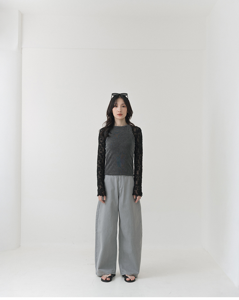 Casual Washed Cocoon Twill Trousers - Gray S/M/L【04102058】in stock+pre-order