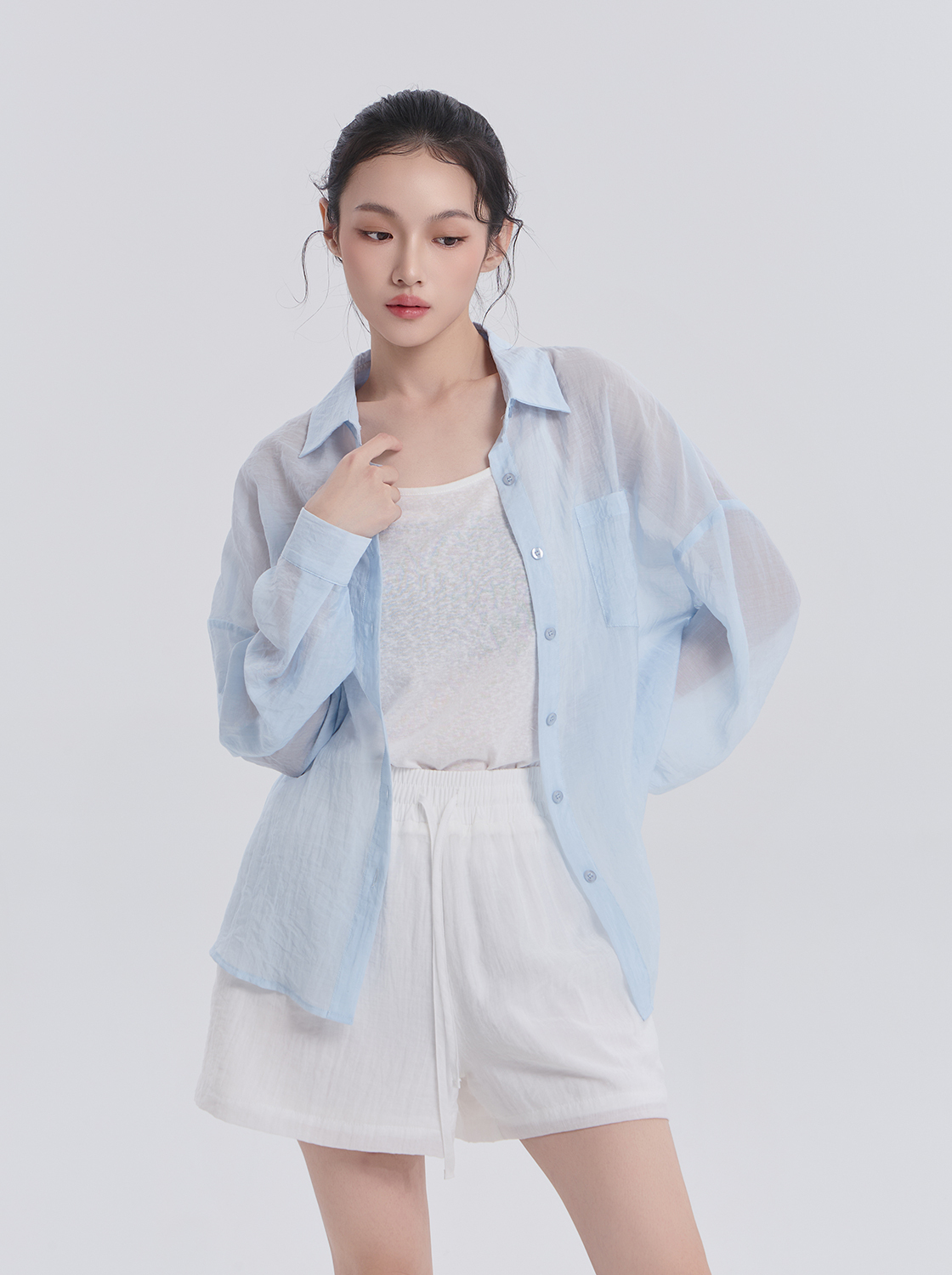 【成套組合價899】【期間限定】輕盈透膚襯衫背心兩件組