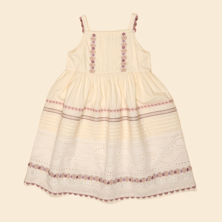 Apolina 條紋小花拼接鏤空蕾絲無袖洋裝 MINERVA DRESS - CREAM