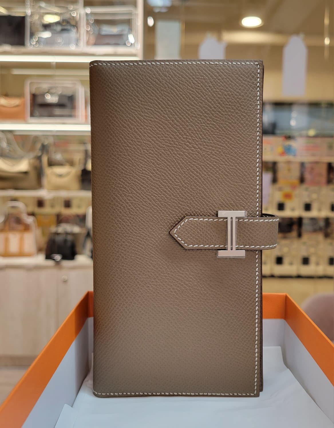 UNUSED HERMES Bearn wallet Etoupe CK Epsom 大象灰 銀扣