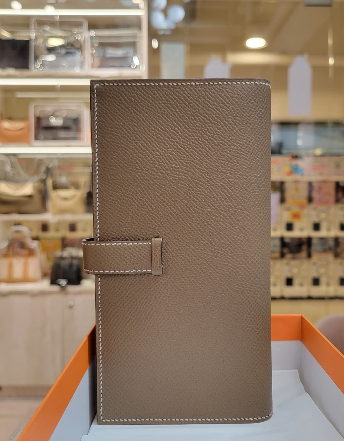 UNUSED HERMES Bearn wallet Etoupe CK Epsom 大象灰 銀扣
